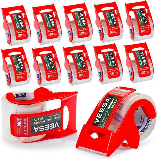 Shipping Packaging Tape, 12 Dispensered Rolls, 1.88" x 22.2 yd, 3 mil Thick, Designed for Packing, Shipping and Mailing,1.5" Core, Clear