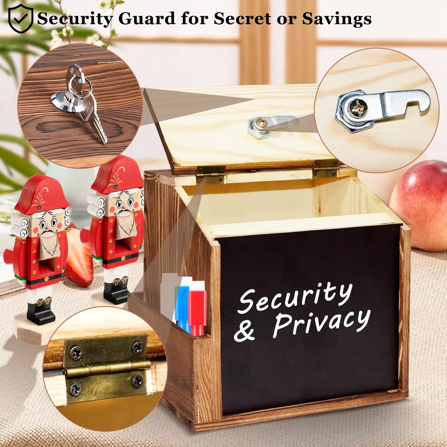 Wood Suggestion Box with Slot and Lock,Wooden Tip Money Drop Donation Boxes For Saving Fundraising,Prayer Ballot Comment Box Countertop Wall Mounted with Chalkboard and Keys for Church,Wedding