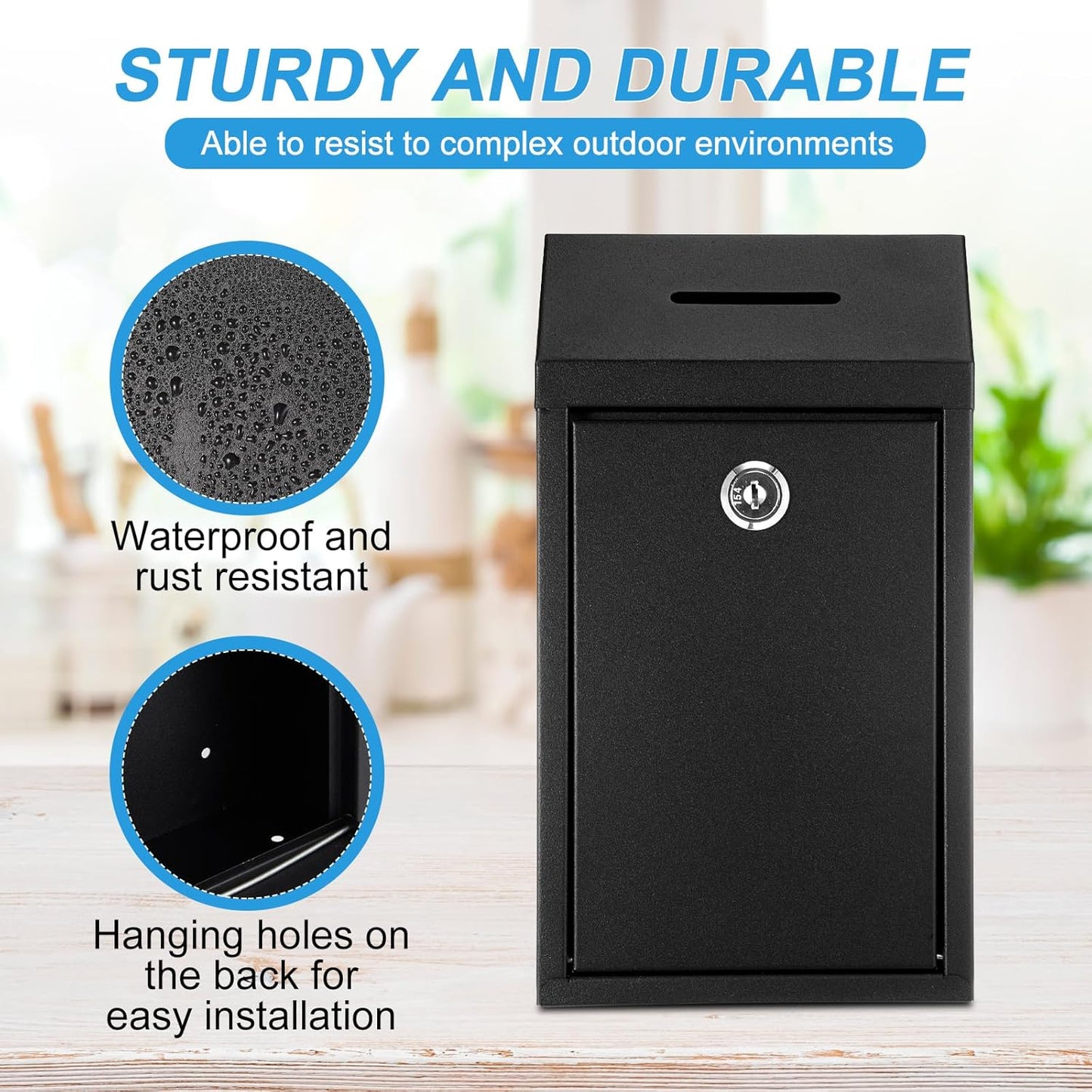2 Pack Metal Suggestion Boxes with Lock Keys Ballot Donation Boxes with Slot for Fundraising Wall Mounted Mailbox Delivery Container for Home Office Outdoor Door, 10.2x5.7x2.95in(White, Black)