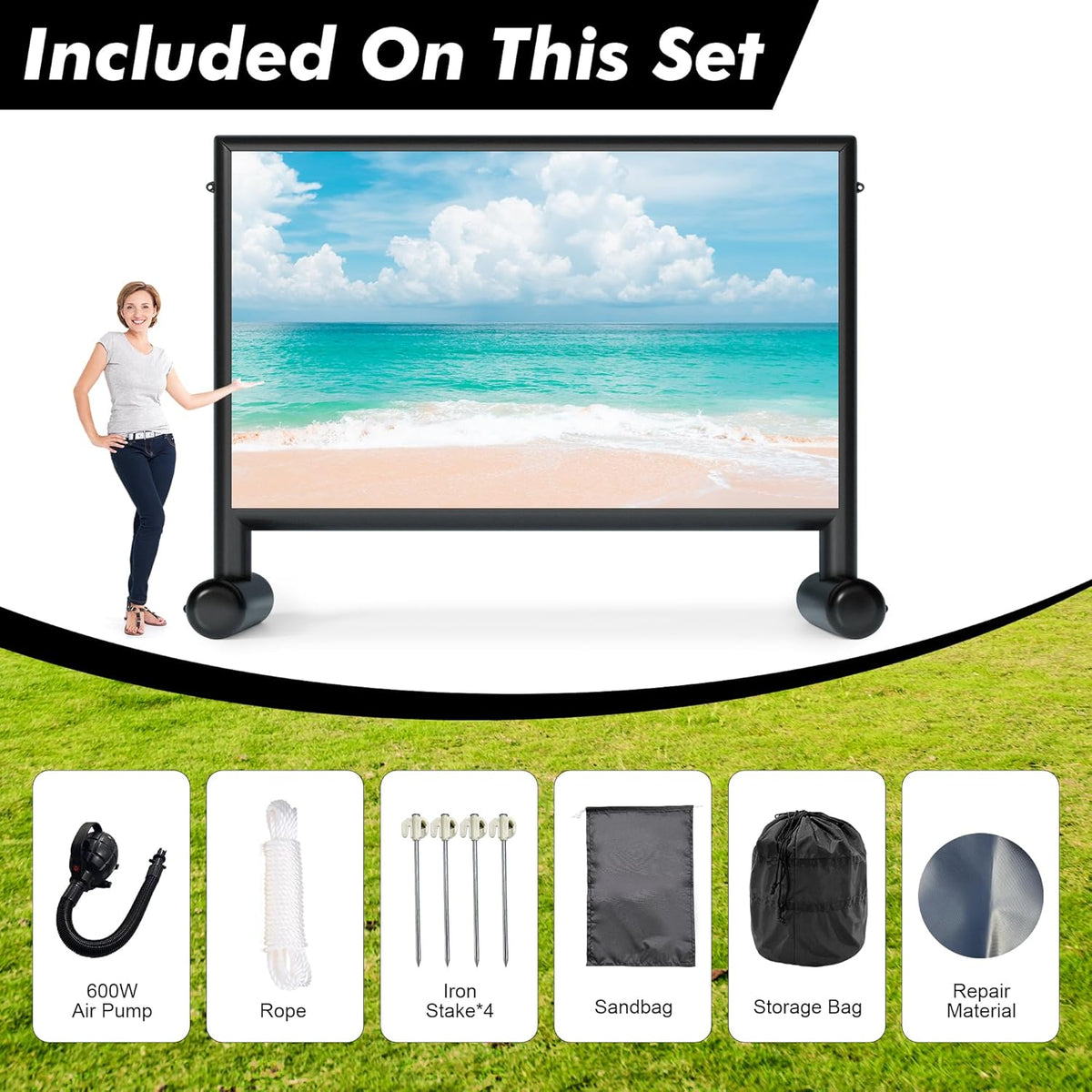 Inflatable Projector Screen, 11ft PVC Upgraded Inflatable Movie Screen Outdoor Airtight Design with 600W Air Pump for Outdoor/Indoor - Does Not Require Continuous Inflation