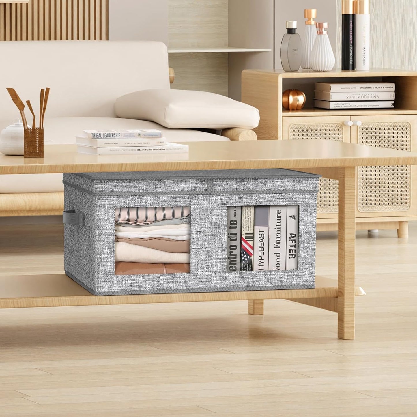 Univivi Large Foldable Fabric Storage Bins with lids [2-Pack] Collapsible Closet Storage Box for Clothes, Closet Organizer with Handles, Storage Cube Basket for Home, Bedroom (Grey, 24" x17" x 12")