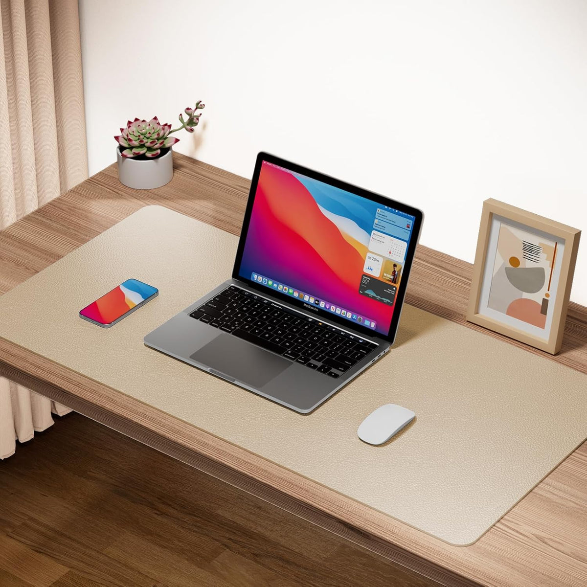 Boutilon Leather Desk Pad Protector,Non-Slip Mouse Pad,Laptop Desk Pad,Office Mouse Mat,Waterproof Leather Desk Blotter,Desk Writing Pad for Office and Home (S-Beige,24"x 14")