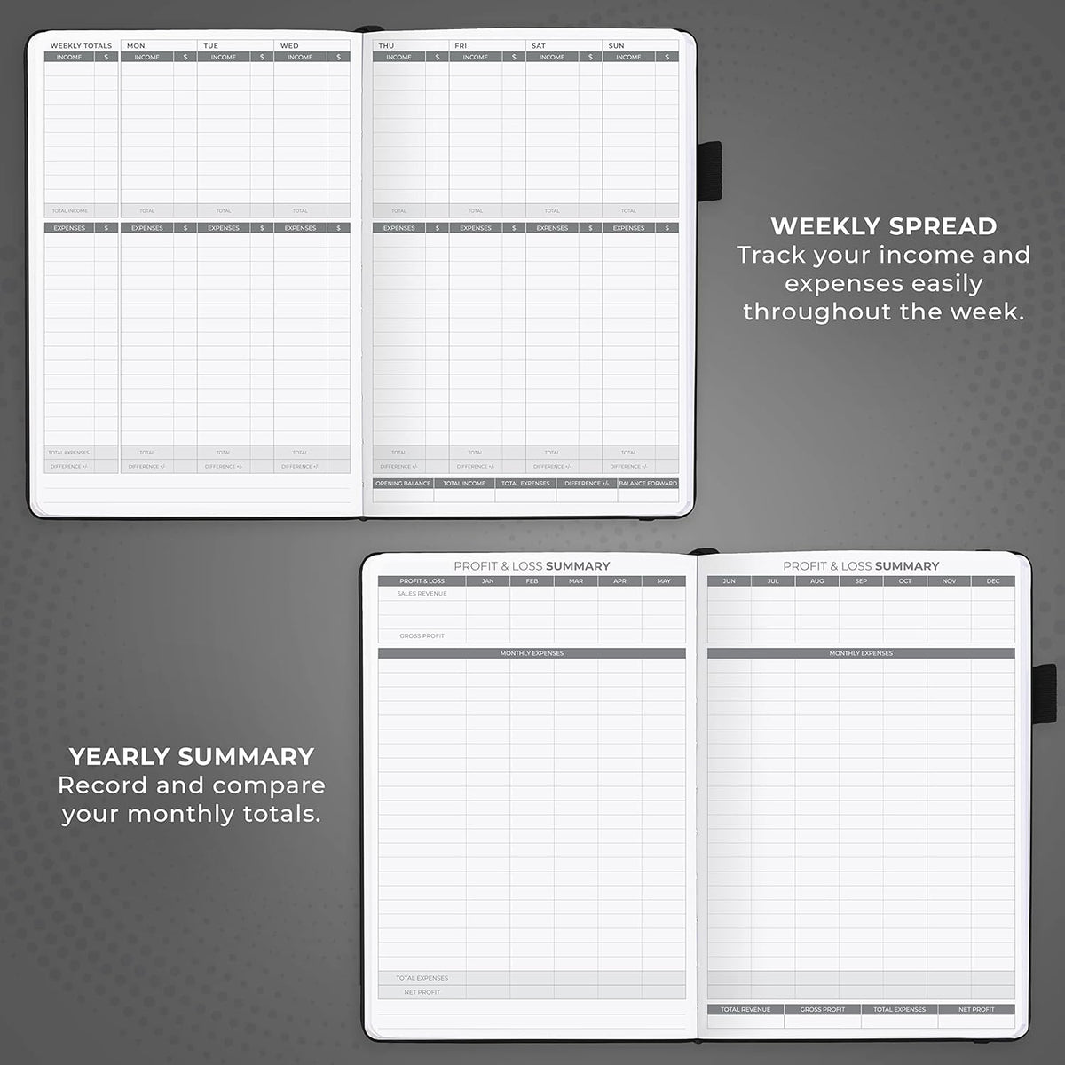 Clever Fox Income & Expense Tracker – Accounting & Bookkeeping Ledger Book for Small Business – 1-Year Record Notebook, A5 (Black)
