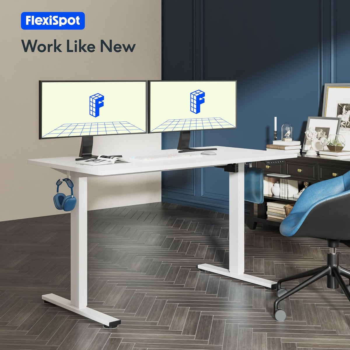 FLEXISPOT One-Piece Electric Standing Desk, 48 x 24 Inches Adjustable Desk with Seamless Desktop, Memory Controller Height Adjustment (White Frame + White Desktop, 2 Packages)