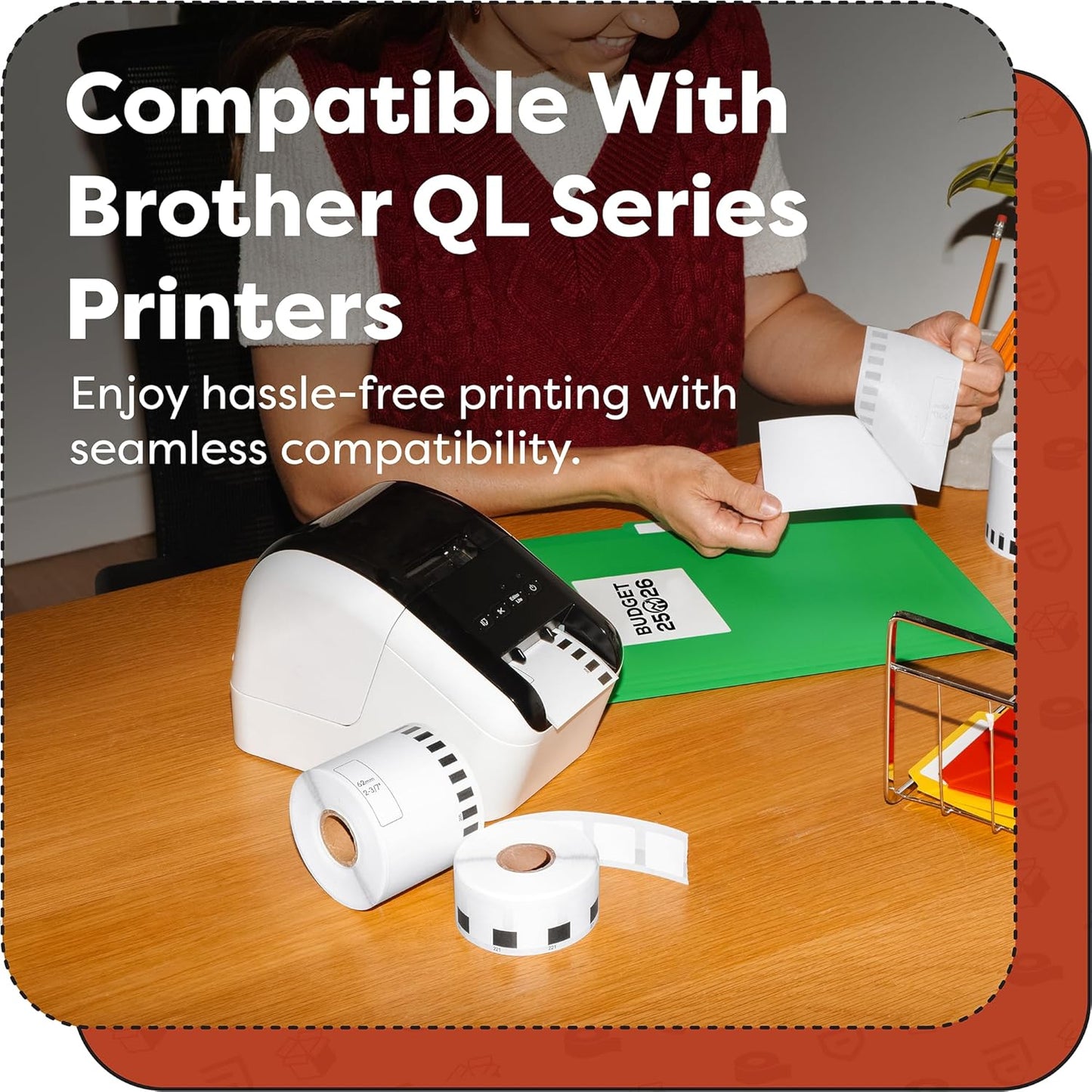 Aegis Adhesives - Compatible Label Replacement for Brother DK-1221 (0.9 Inch) Square Stickers, Use with QL Printers - 12 Rolls + 1 Frame