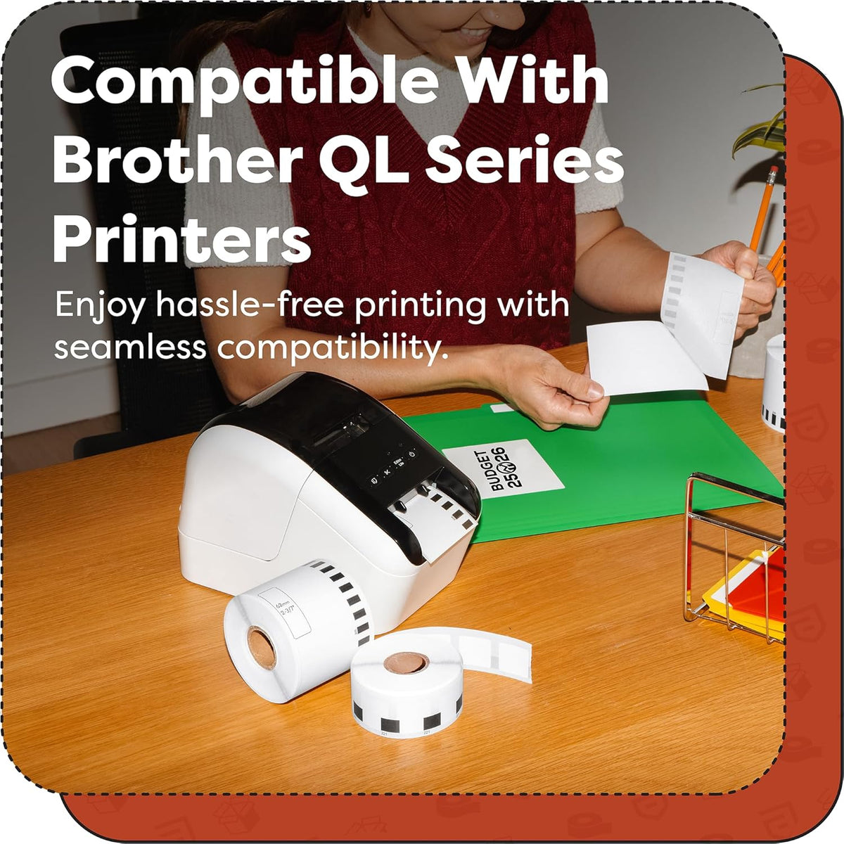 Aegis Adhesives - Compatible Label Replacement for Brother DK-2205 (2.4" X 100 Ft.) Continuous Paper Tape, Use with QL Label Printers - 8 Rolls + 1 Frame