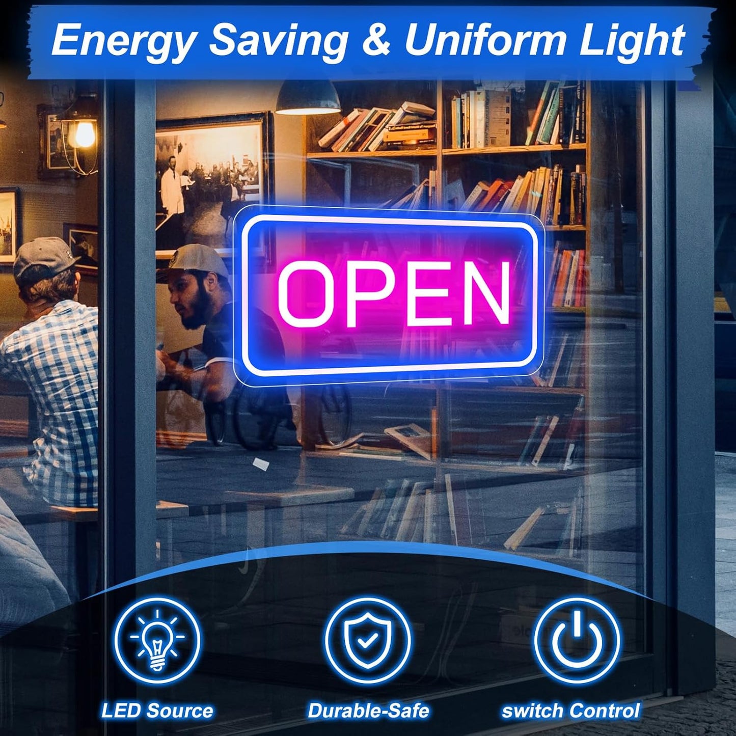 Neon Open Signs for Business, 16''x 9'' LED Open Sign, Super Bright Open Neon Sign (Blue&Pink), with ON/OFF Switch & Adapter, Neon Light Up Sign for Window Party Wall Bars Coffee Club Hotel