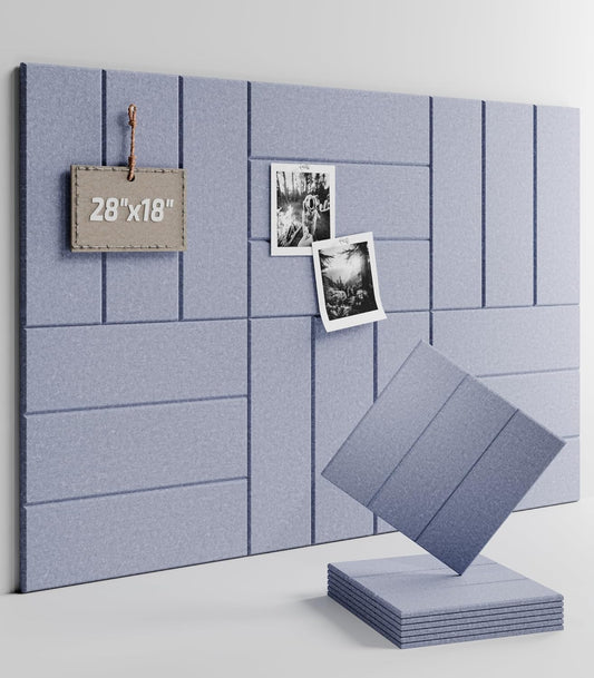Felt Bulletin Board Tiles -28"x18" with 40 Adhesive Tabs, Cork Board Alternative for Office Decor, Push Pin Board Wall Organizer 6-Pack(Soft Periwinkle)