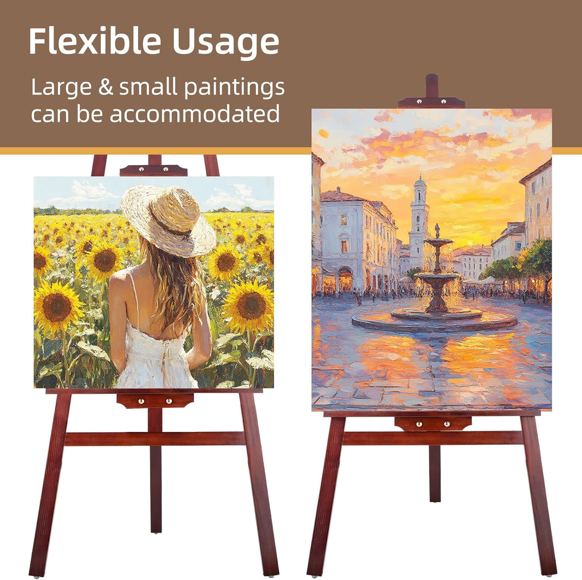 Falling in Art Easel Stand for Painting, Adjustable Wooden Easels for Painting Canvas Up to 42", Folding Art Easel for Drawing, Wedding Sign and Poster, Suitable for Kids and Adults(Brown)