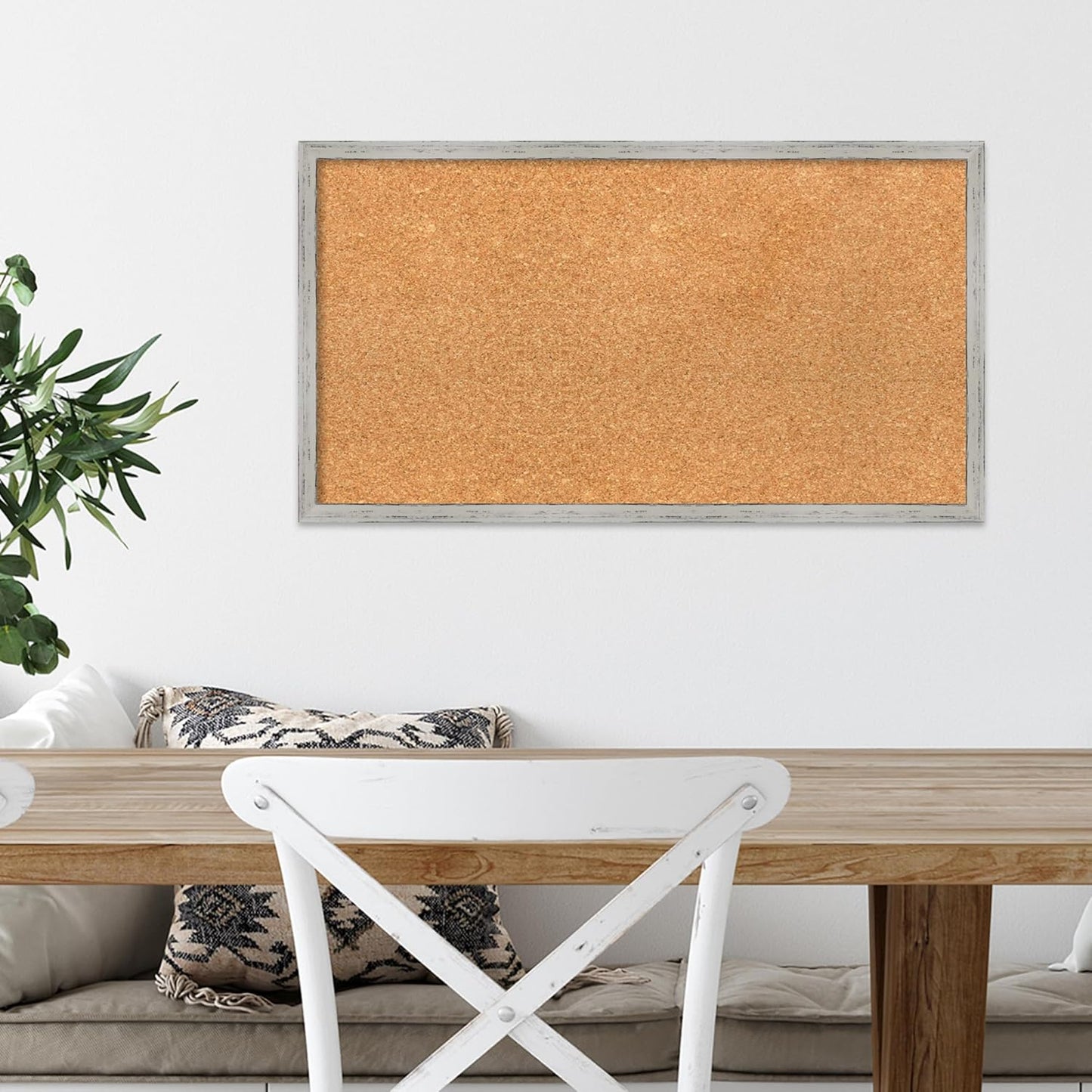 Amanti Art Natural Cork Board for Wall, 15x27 Vision Board with White Frame, Medium Corkboard Office Decor for Home Organization, Cottage Corkboard Pinboard to Display Items for Home Organization in
