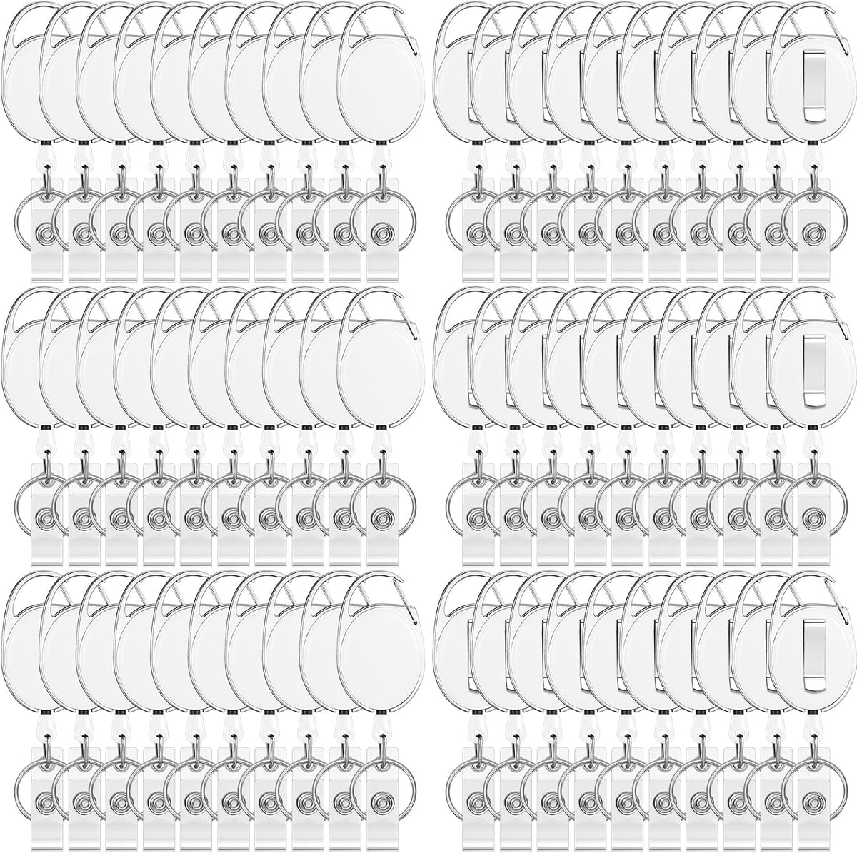 Honoson 50 Pcs Heavy Duty Retractable Badge Reels Batch ID Badge Holder Retractable Clip Bulk Key Holder with Ring for Office Worker Employee, Doctor Nurse Gifts (White)