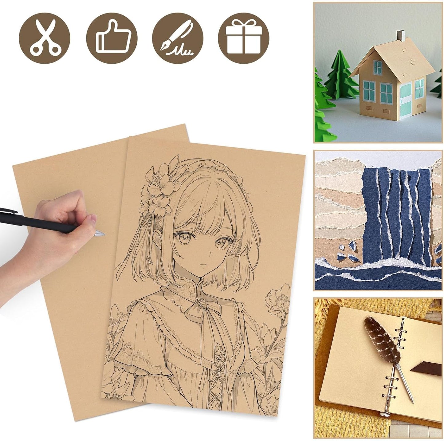 BigOtters 100 Sheets Kraft Paper Brown Cardstock, 65lb/ 180gsm Kraft Card Stock Paper, Back to School Supplies, 8.5 x 11 Inches