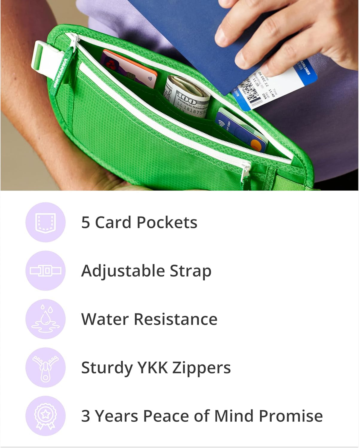 Vantamo Hidden Money Belt For Extra Safety, RFID Ultra-Thin Fanny Pack, 2 Compartment Money Bag Fits Passport & Phone
