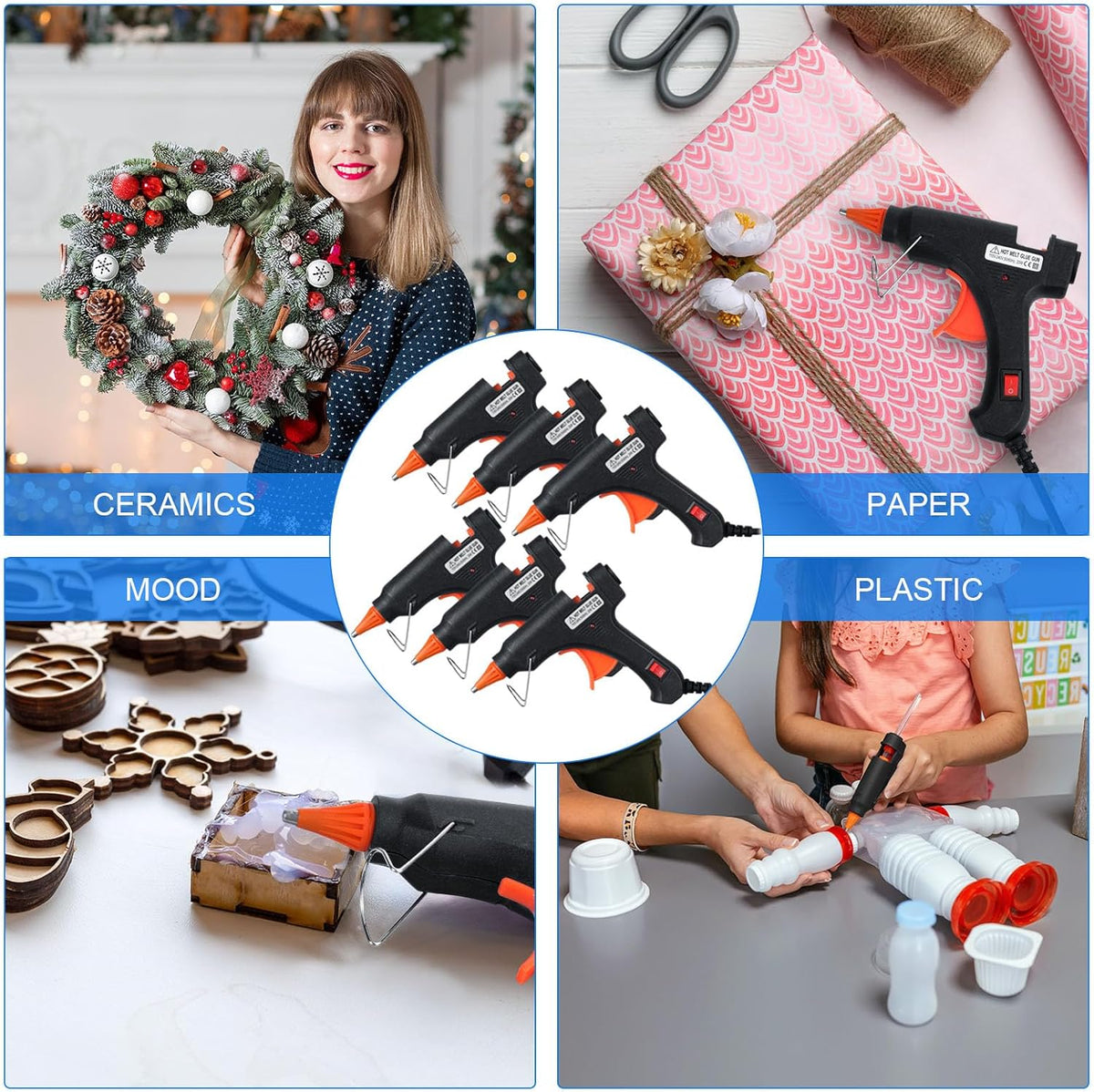 Zhengmy 6 Pcs Mini Glue Gun Crafts Hot Melt Guns Low Temp Glue with Burn Protection Fast Preheating and Easy Squeeze Trigger for School DIY Arts Class Projects Home Quick Repairs, 20 W (Black)