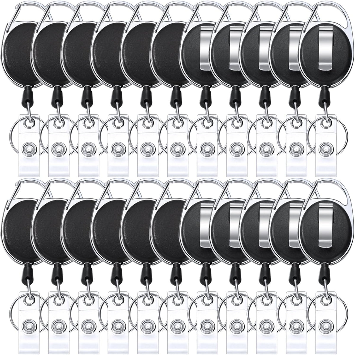 Honoson 20 Pcs Heavy Duty Retractable Badge Reels Batch ID Badge Holder Retractable Clip Bulk Key Holder with Ring for Office Worker Employee, Doctor Nurse Gifts (Black)