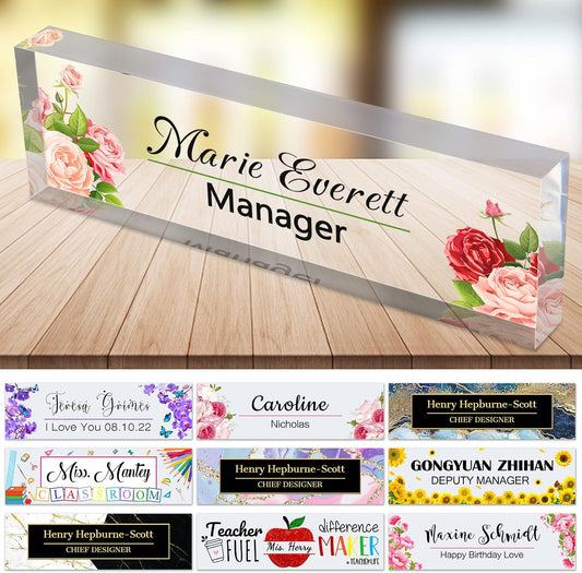 Desk Name Plate Personalized Custom Name Plaque sign for Desks Office Customized Desk Plate Acrylic Block Decor Gift 8x2.5 inch
