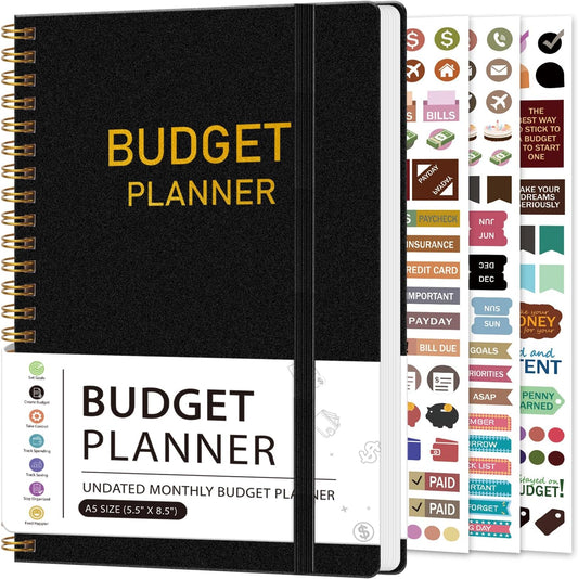 Budget Planner-Monthly Budget Book with Expense Tracker Notebook/Accounting Book, A5 Monthly Financial Organizer Planner, Manage Your Money Effectively, Start Anytime, 1 Year Use, Black