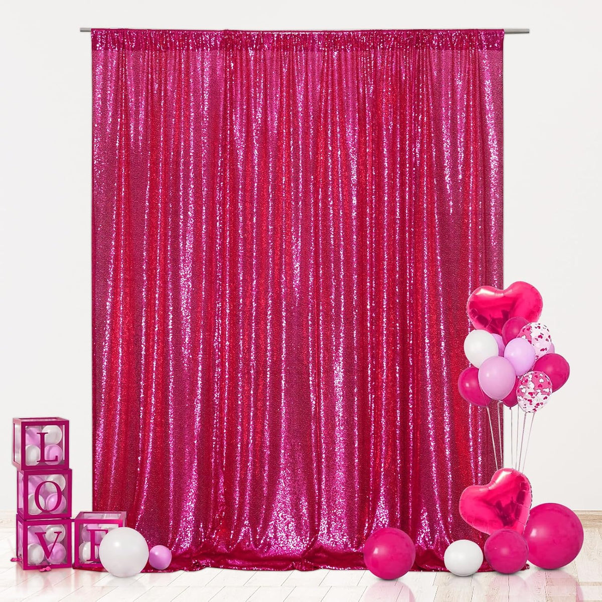 Eternal Beauty Hot Pink Sequin Backdrop, 20x10 Ft Glitter Background Curtains for Shimmer Photography Party Wedding Birthday Back Drop Decor