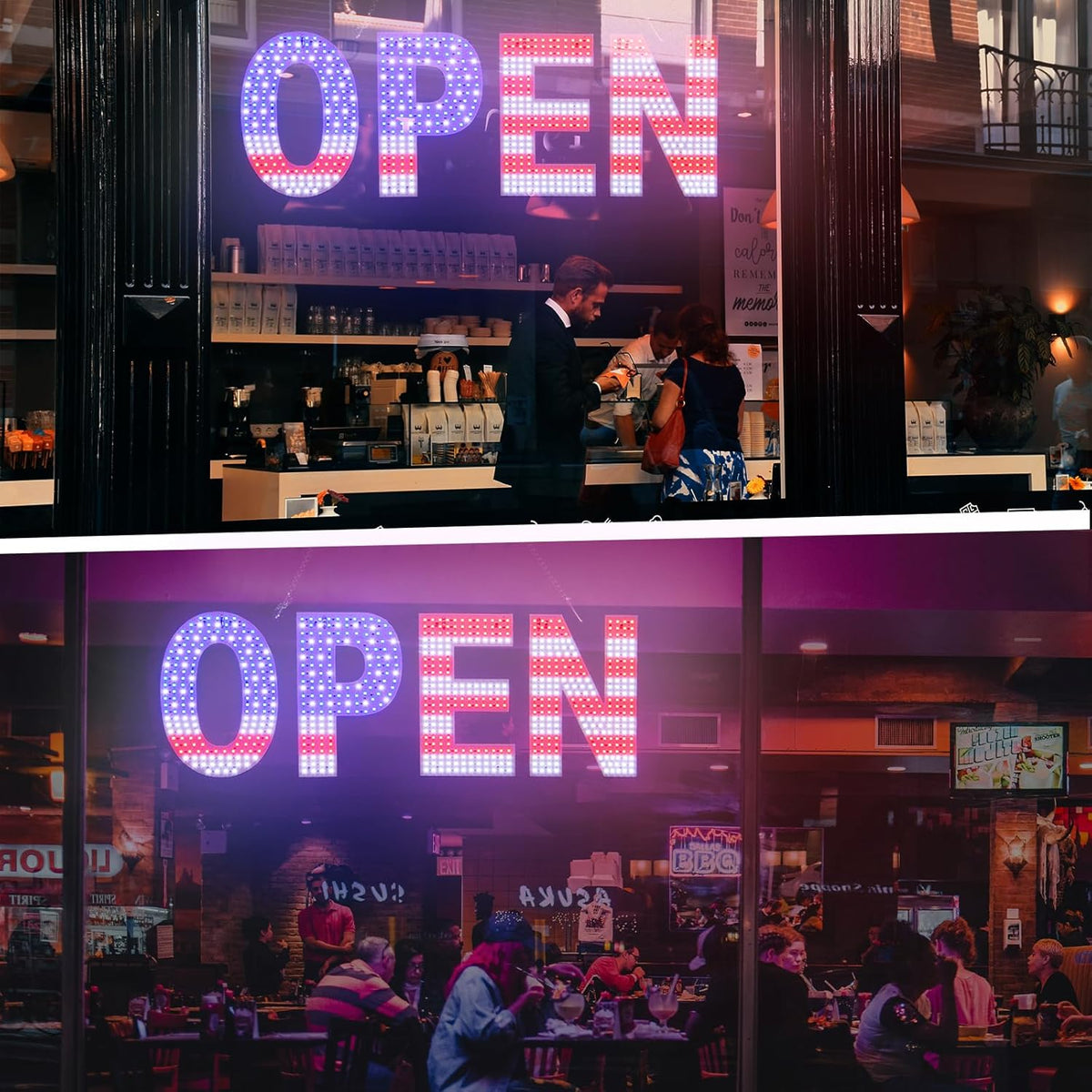LED Open Signs for Business, 30"L x 10"W Inch Large Led Open Sign with 3 Scene Modes, Ultra Bright Adjustable Light Up Open Sign Led for Storefront Window Glass Door Shop Store Bar Salon Cafes Restaurant (US Flag Design)