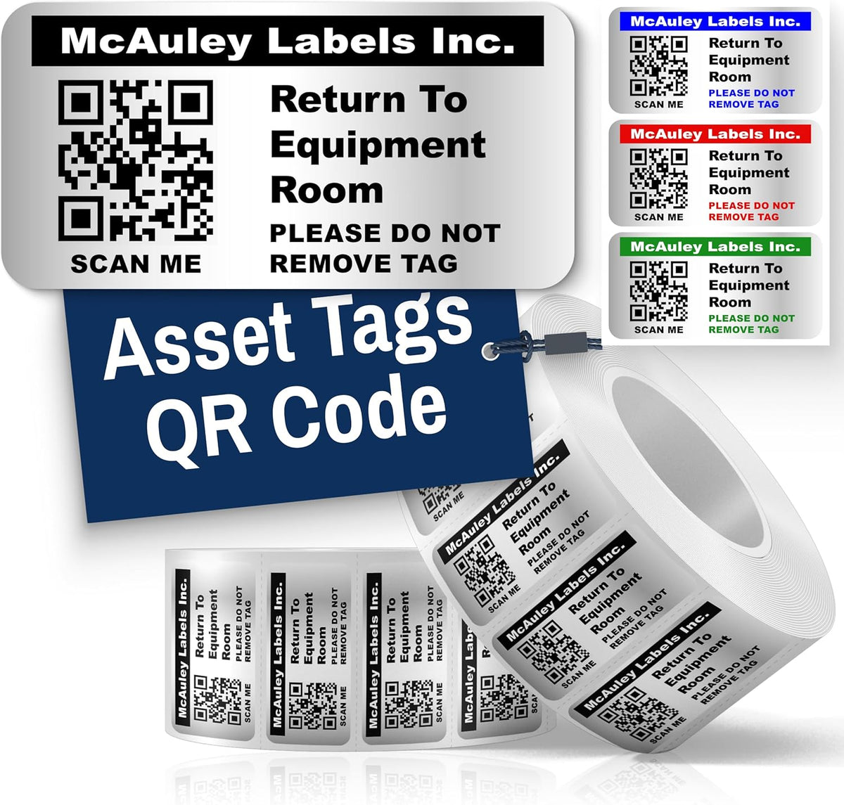 McAuley Labels Custom QR Code Stickers - Numbered, Permanent, Adhesive Asset Tags for Equipment - Metalized Silver Polyester - 2x1 Inches