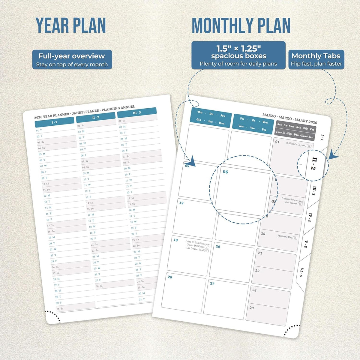 Daily Planner 2026 with One Page Per Day,(A5-8.5" x 5.9"),12 Months Calendar Hourly Appointment Book Monthly Tabs & Self-adhesive Pen Holder,Inner Pocket,Durable Vegan Leather,Sky Blue