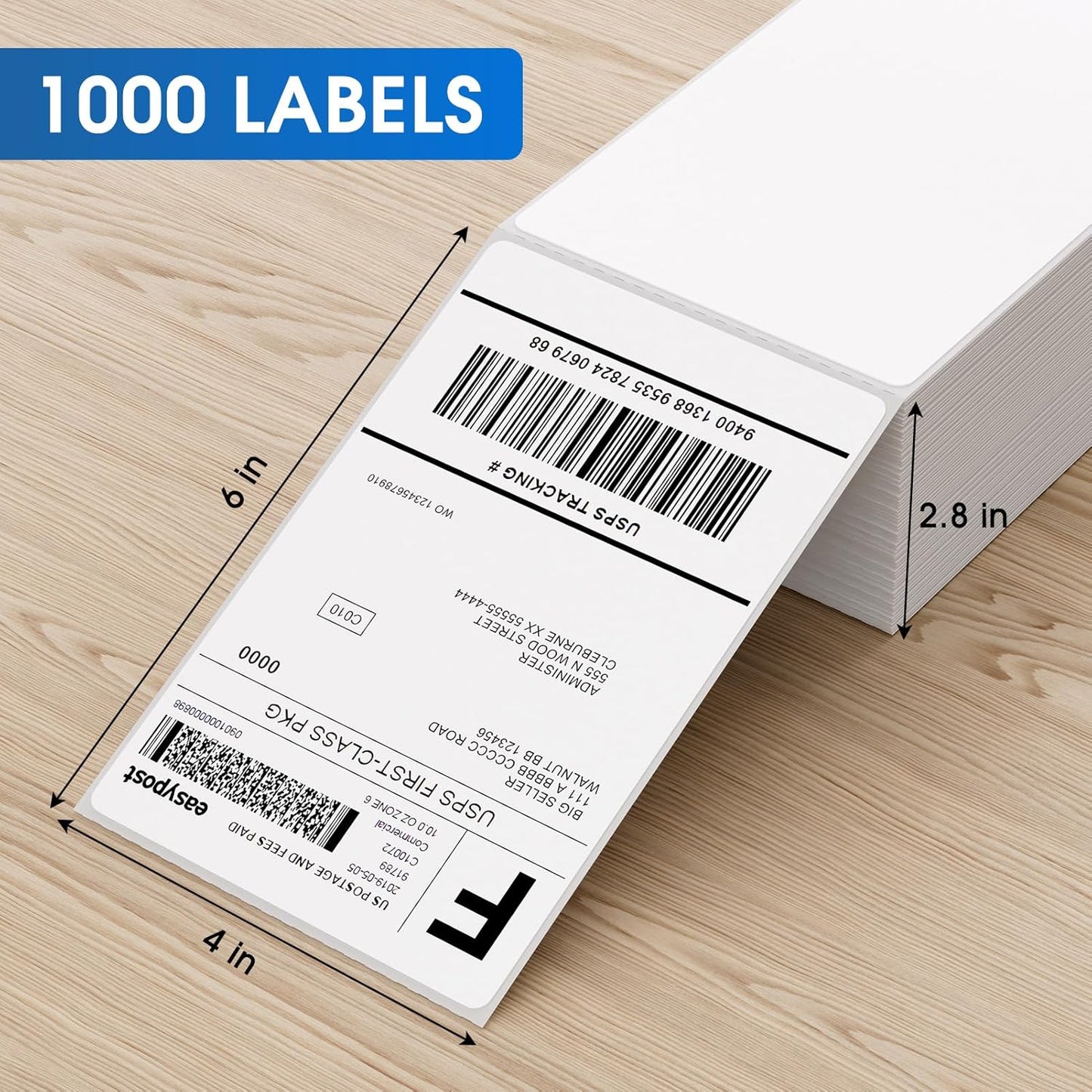 MaxGear 4" x 6" Direct Thermal Labels, 1000 Fanfold Labels, for Shipping & Mailing, Perforated White, Commercial Grade with Permanent Adhesive, Compatible with Most Thermal Printers,1 Stack