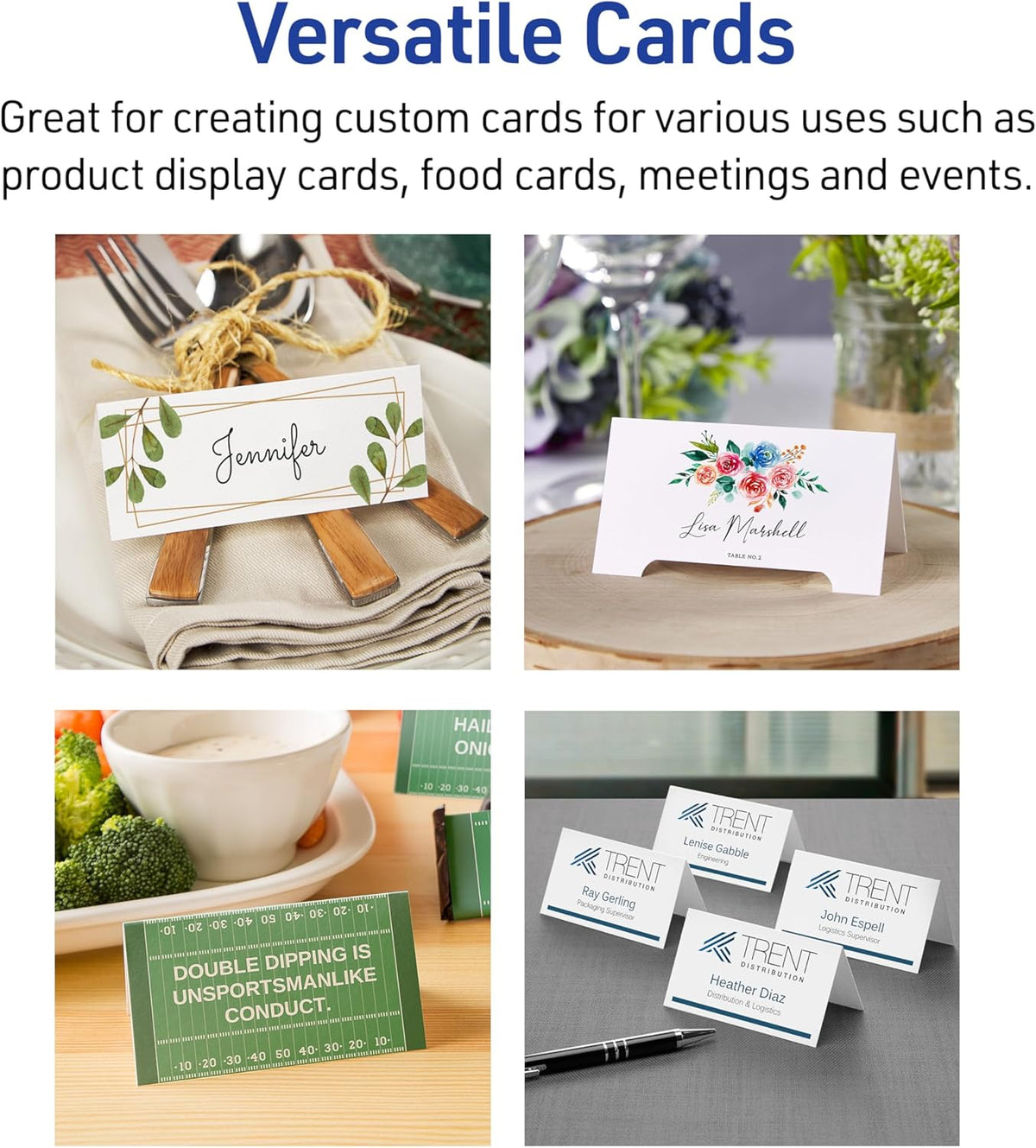 Avery Printable Tent Cards, 3.5" x 11", White with Embossed Border, 50 Blank Place Cards for Laser and Inkjet Printers (5309)