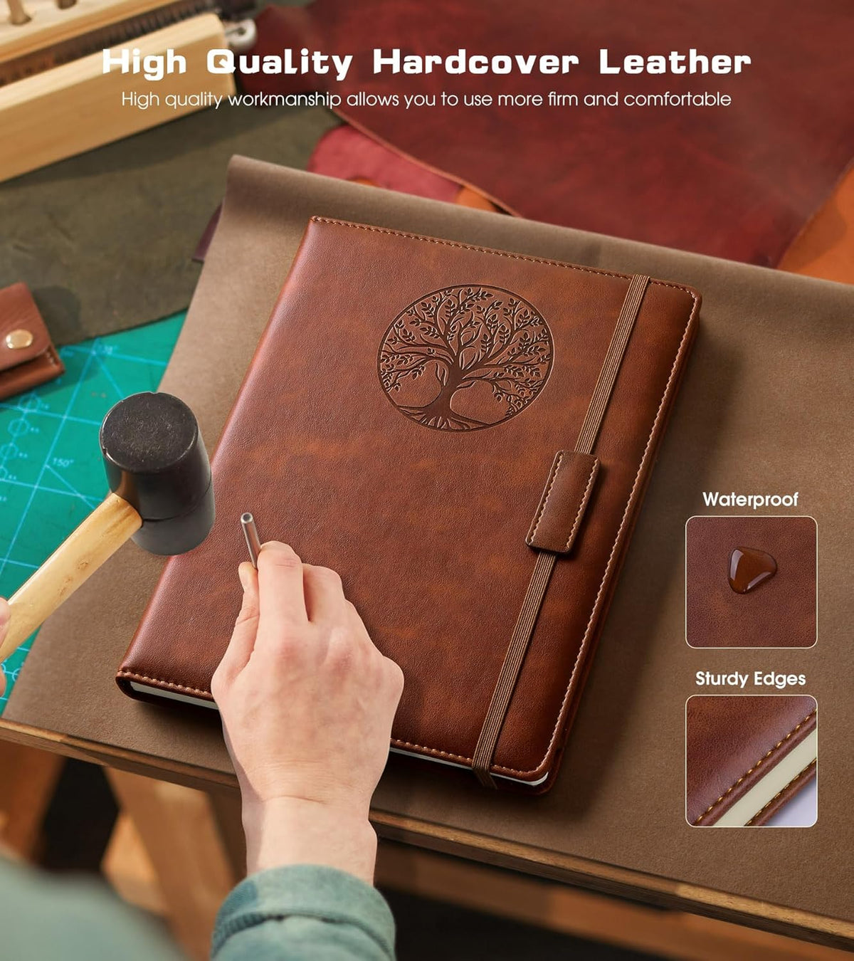 Lined Journal Notebook for Women Men,256 Pages A4 Large Hardcover Leather Journals for Writing,Travel,Business,Work,School,College Ruled Notebooks for Note Taking,Diary Notepad 8.6"×11" (Brown)