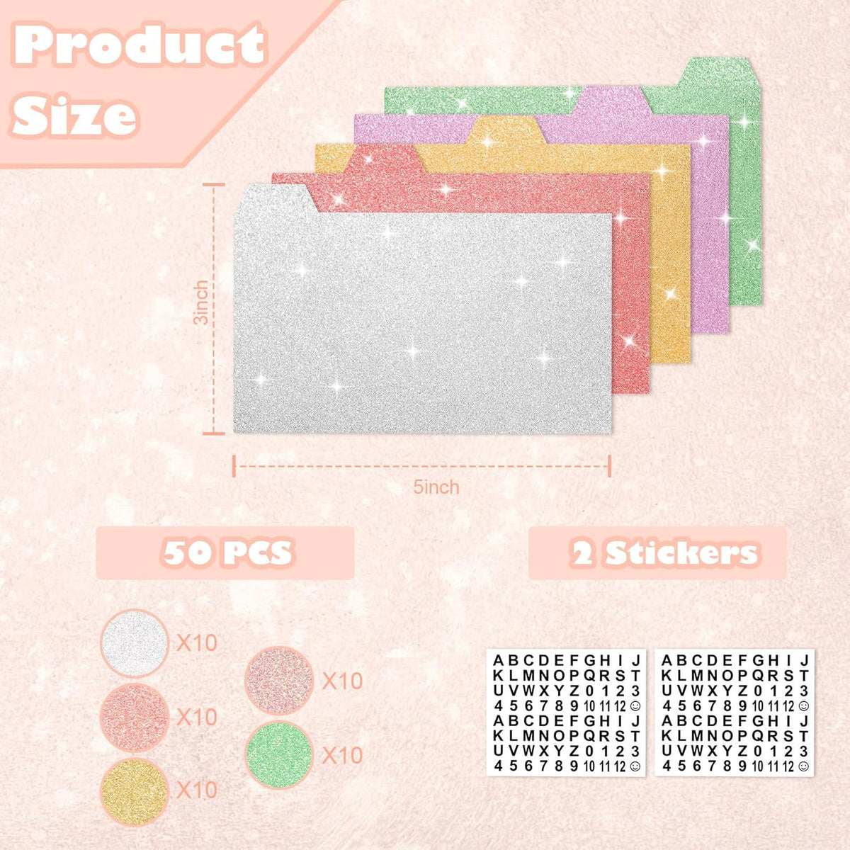 Index Card Dividers 3×5 Index Cards Guide Dividers with Alphabet Stickers Tab Dividers Recipe Guides Colorful Blank Flash Cards Study Cards for Recipe cards School Learning Office (50)
