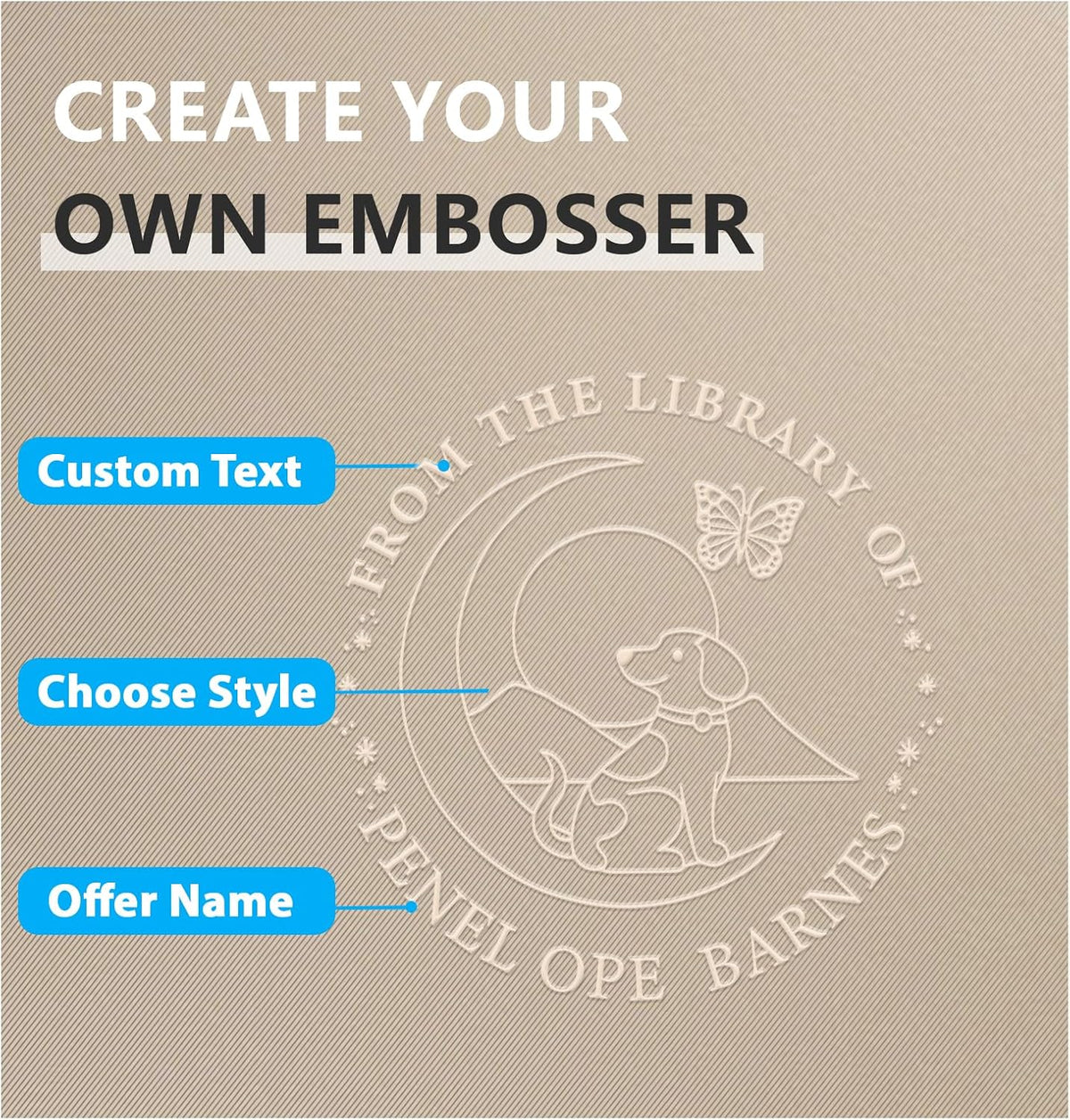 Custom Book Embosser | Personalized Book Stamp | Self Ink Rubber Stamp from The Library of | Customizable Embosser (Dog 9)