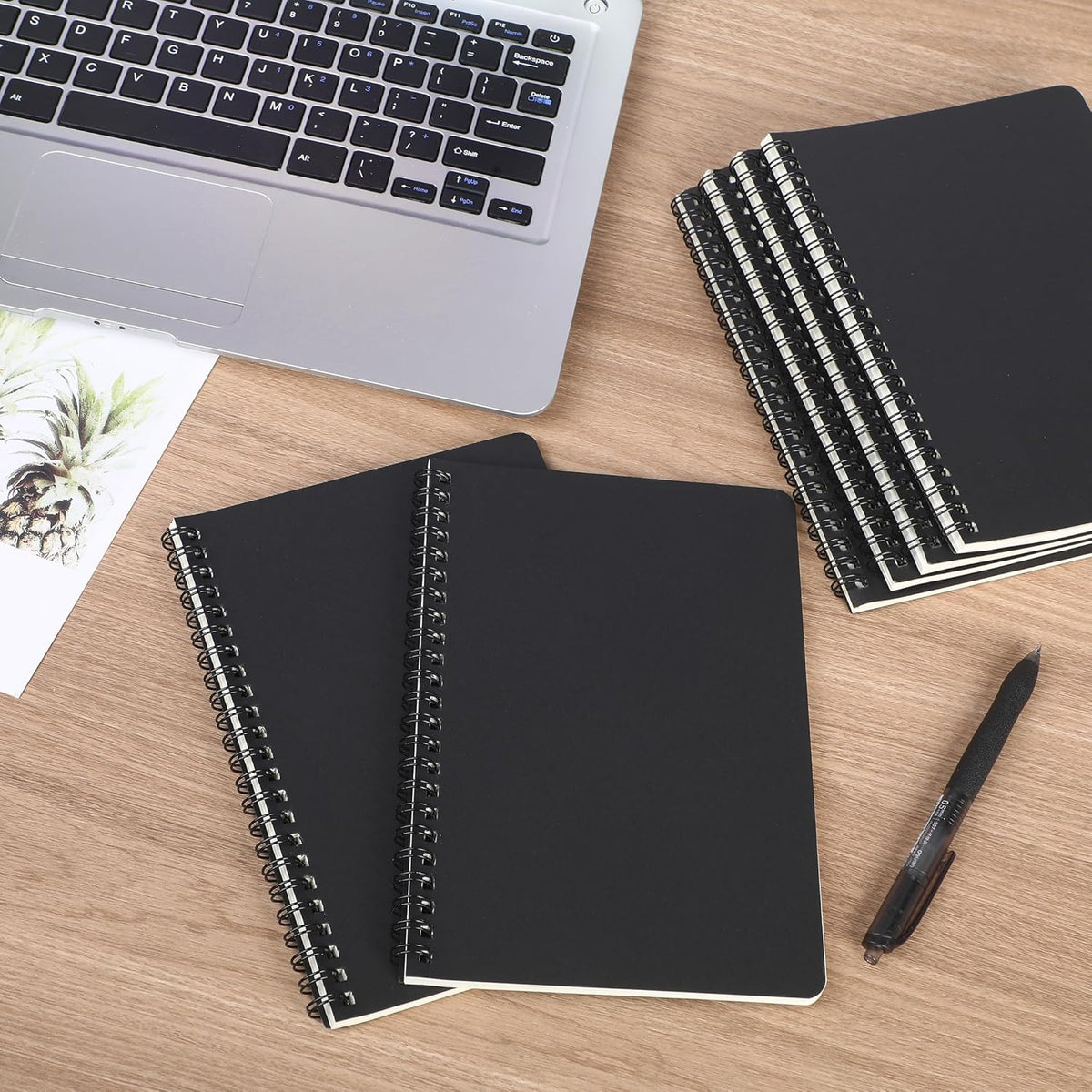 miikoul 100 Packs A5 Spiral Notebooks, Black Ruled Notebooks Bulk, 8.3"×5.5", 60 Sheets/120 Pages, Hardcover Lined Journal Notepad Travel Notebooks for Office and Back to School Supplies
