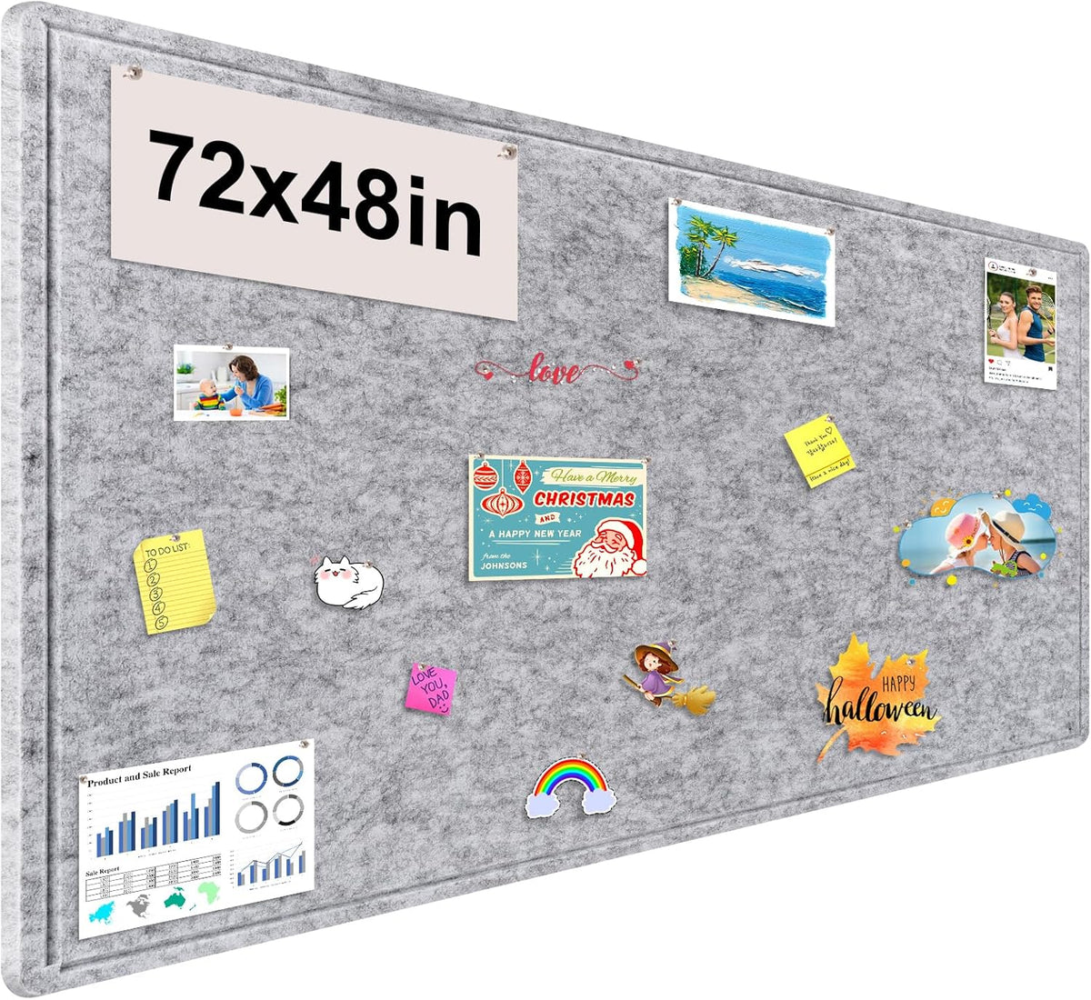 Large Bulletin Board, 72x48 Inches Cork Board Alternative, Large Felt Board Decorative Pin Board for Wall, Foldable Photo Board Self-Adhesive Vision Board with 36 Pushpins Light Gray