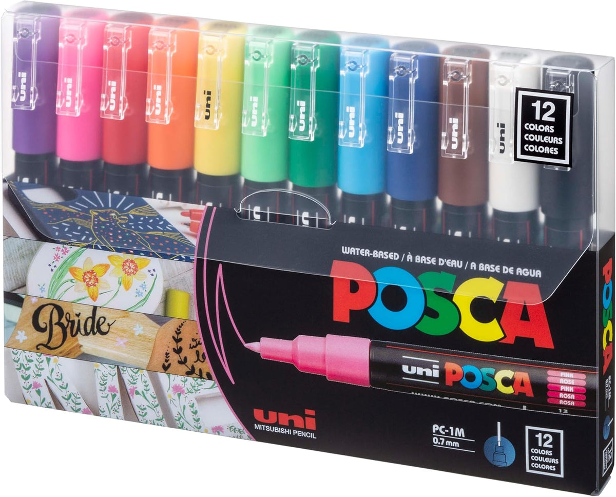 Uni-posca Paint Marker Pen - Extra Fine Point - Set of 12 (PC-1M12C)