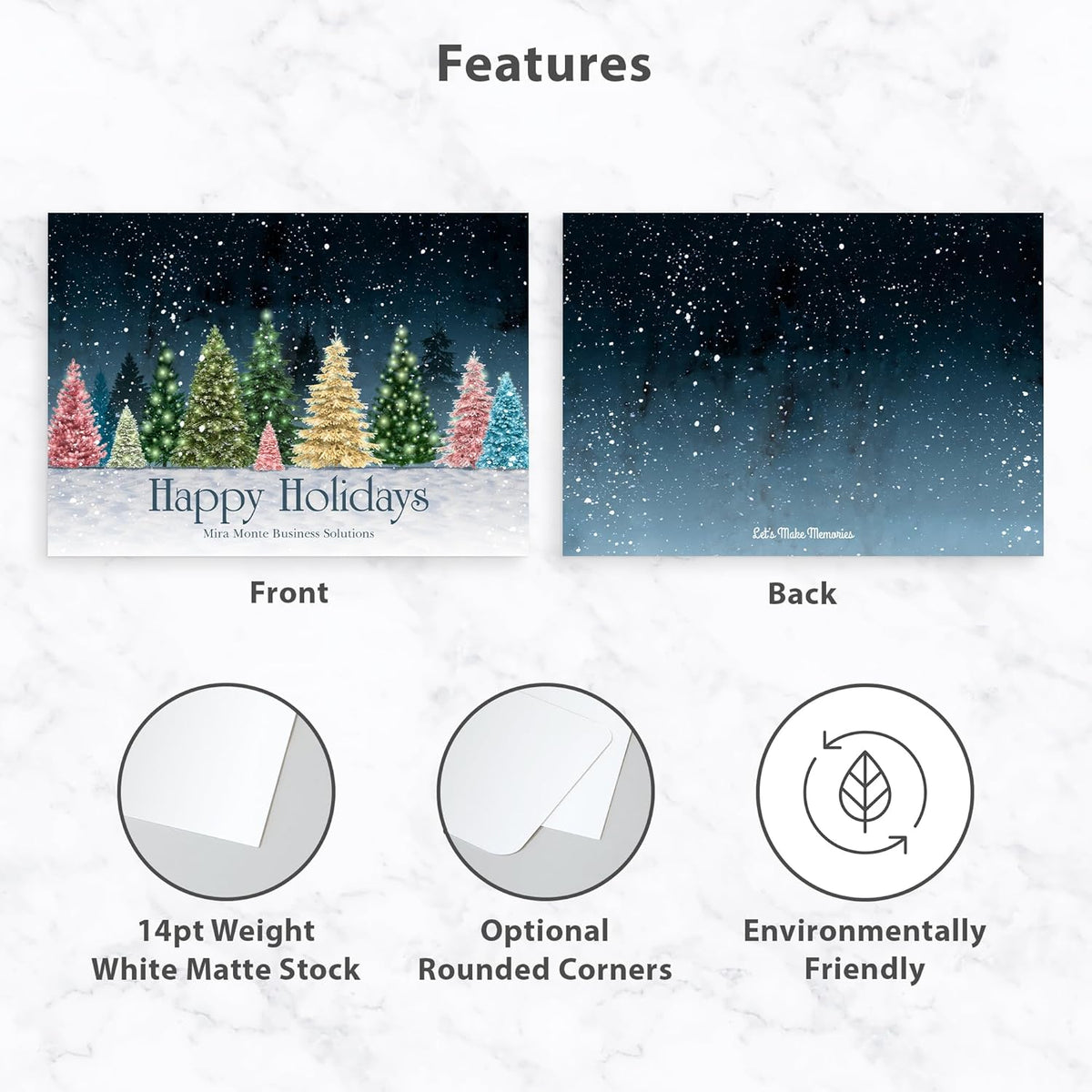 Let's Make Memories Personalized Business Christmas Cards with Envelopes - Premium Quality - 5x7-2025 Holiday Cards & White Envelopes - Colorful Snowscape - 125 ct