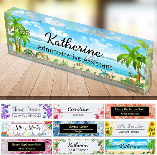 Desk Name Plate Personalized Custom Name Plaque Sign for Desks Office Customized Desk Plate Acrylic Block Decor Gift 8x2.5 inch