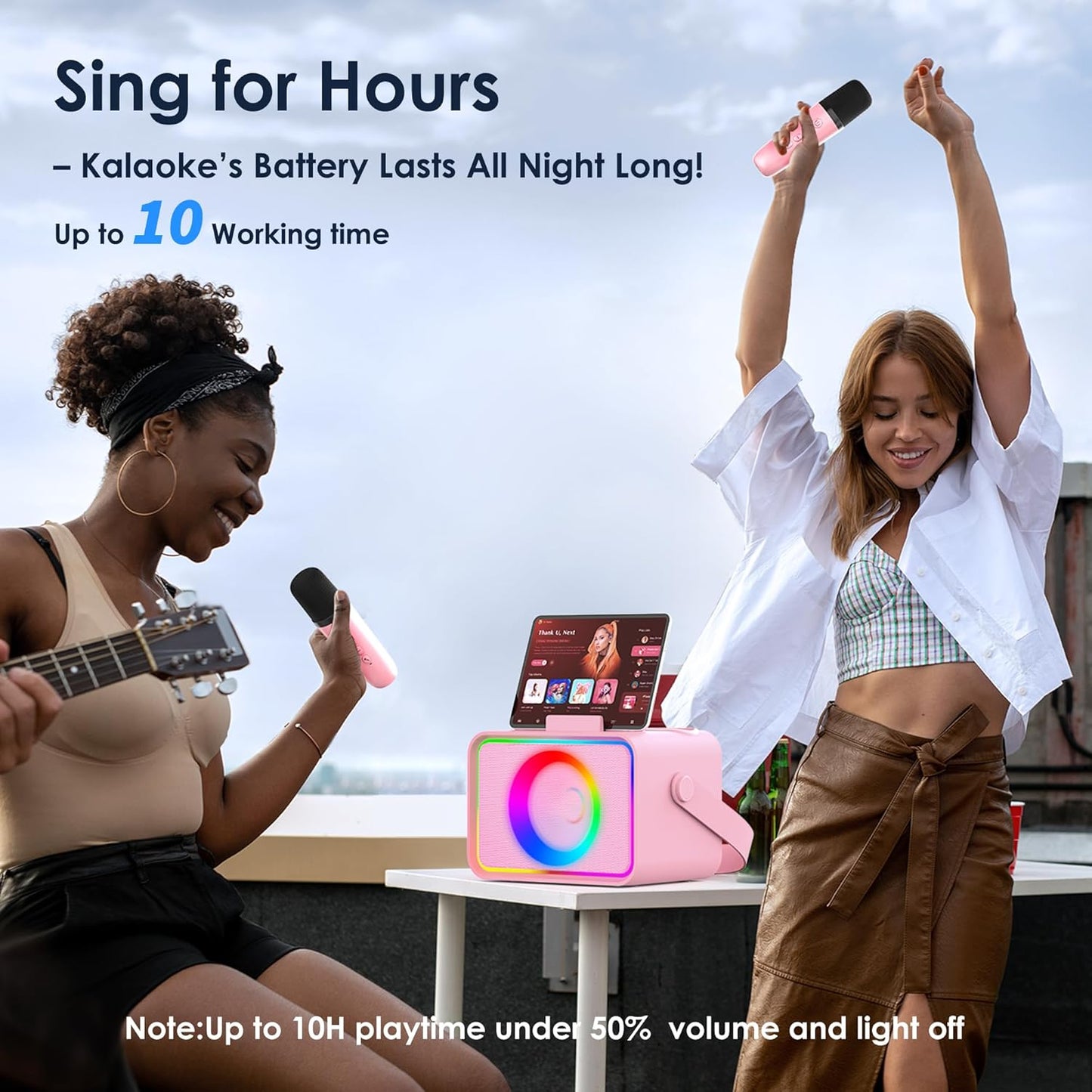 Karaoke Machine,Portable Bluetooth Speaker with 2 Wireless Microphone for Adults & Kids with LED Lights, Karaoke Microphone with PA System Supports USB/TF/AUX,Gift for Party (Pink)