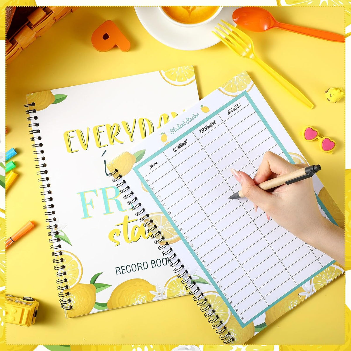 Faccito 8.3'' x 11'' Teacher Record Book 2025 Grade Book Undated Attendance Register Class Student Roster Monthly Reminder Grading Chart Gift for Elementary Classroom School Office(Lemon Style)