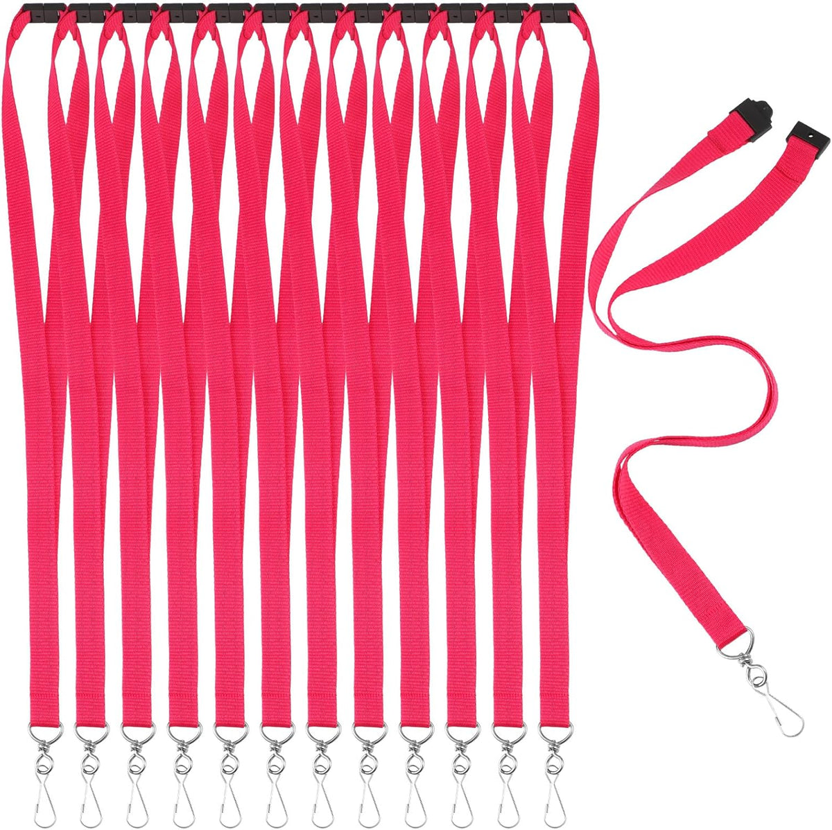 Patelai 12 Pcs Breakaway Lanyards with J Hook Bulk Flat for ID Badges Neck Badge Lanyards Card Nametag Holder Neck Straps (Hot Pink)