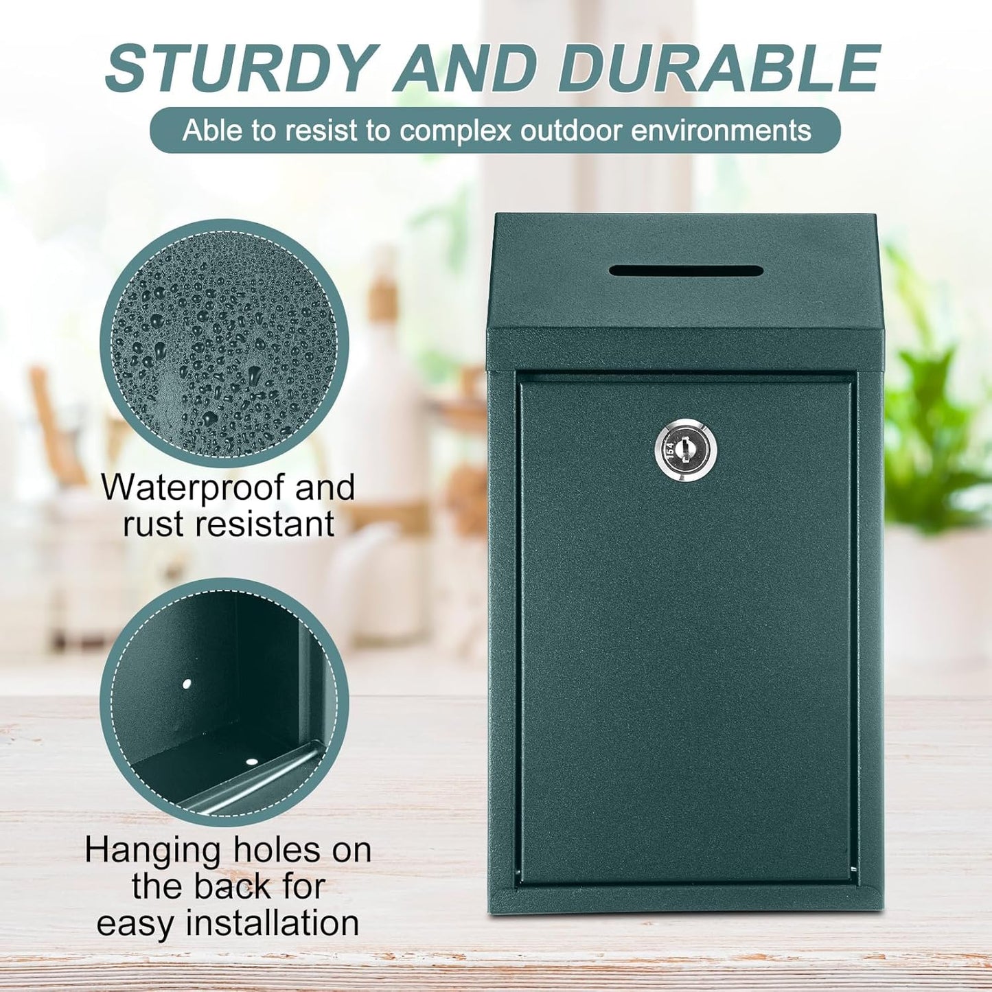 Metal Donation Cash Box Collection Safe Suggestion Box with Lock Wall Mounted Mailbox Delivery Ballot Container for Home Office Outdoor Door