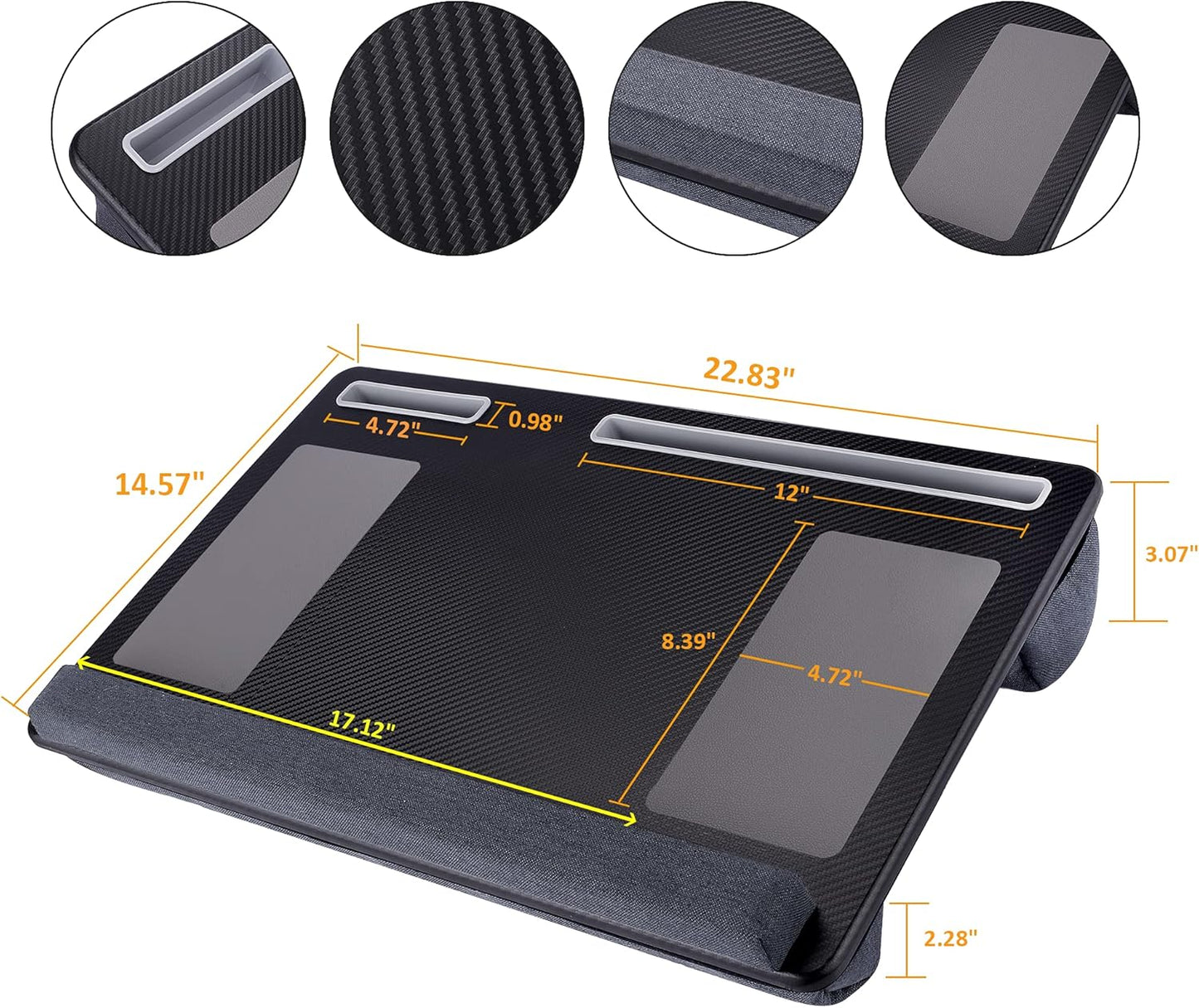 Extra Large Lap Laptop Desk- Home Office Portable LapDesk with Mouse Pad & Wrist Rest for Notebook/MacBook/Tablet, Sofa Bed Working, Writing, Drawing (Carbon Black, Fit Up to 17-inch Laptops)