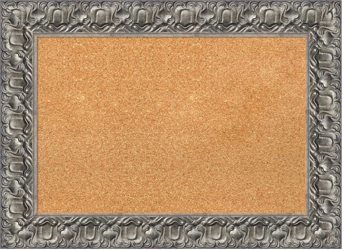 Amanti Art Natural Cork Board for Wall, 22x30 Vision Board with Silver Wood Frame, Medium Corkboard Office Decor for Home Organization, Traditional Corkboard Pinboard to Display Items for Home