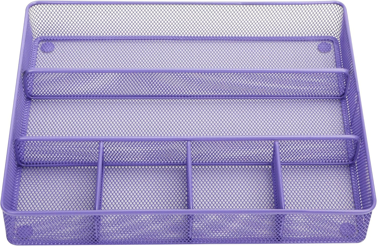 Annova Desk Top Organizer Tray for Office Organization - Metal Mesh - Storage Tray with Dividers for Pens, Desktop Accessories, Bathroom, Kitchen, Makeup and Office Supplies (Large, Purple)