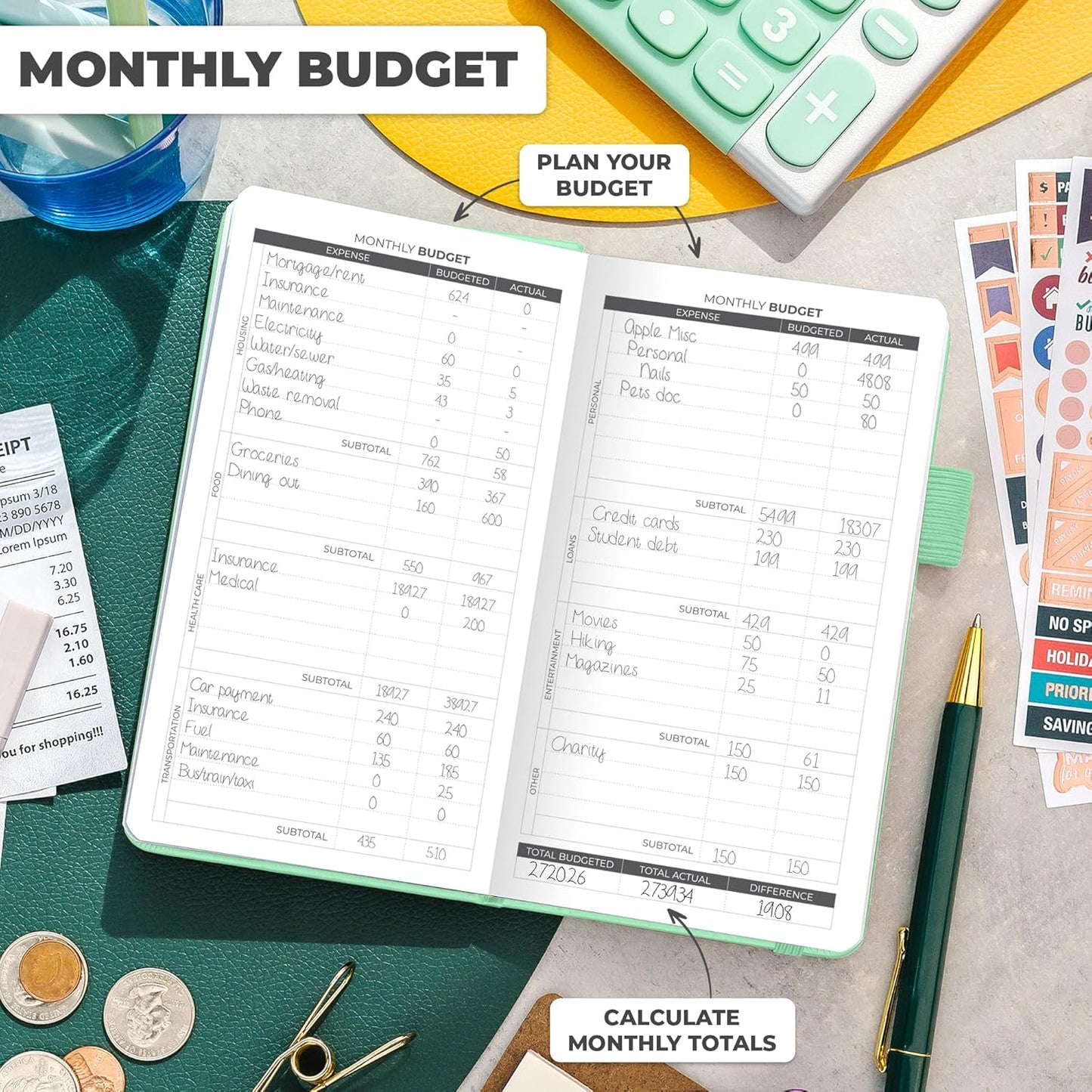 Clever Fox Budget Planner Pocket – Mini Expense Tracker Notebook. Monthly Budgeting Organizer, Finance Logbook & Accounts Book, Small (Mint Green)
