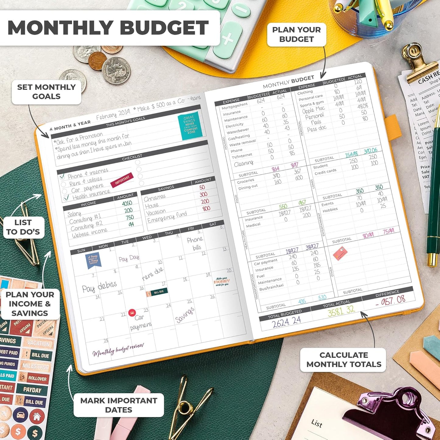 Clever Fox Budget Planner - Expense Tracker Notebook. Monthly Budgeting Organizer, Finance Logbook & Accounts Book, Bill Tracker, A5 (Yellow)