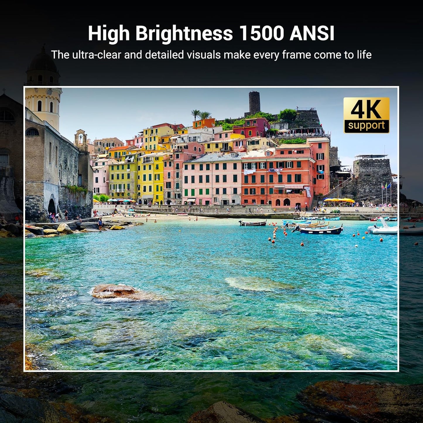 Official Licensed Netflix 1500 ANSI Smart Projector, HAPPRUN 4K Projector with Wifi and Bluetooth, DoIby Audio,Native1080P,Built-in Apps, ,Electric Focus,Movie Projector for Home Cinema,Outdoor,Indoor
