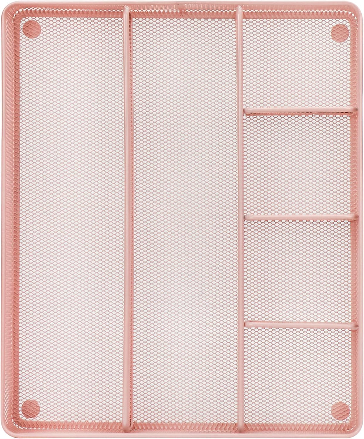 Annova Desk Top Organizer Tray for Office Organization - Metal Mesh - Storage Tray with Dividers for Pens, Desktop Accessories, Bathroom, Kitchen, Makeup and Office Supplies (Large, Light Pink)