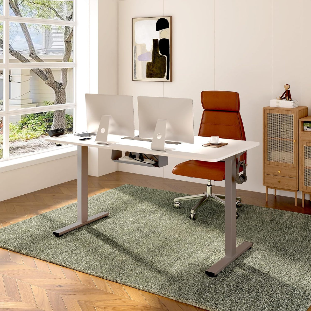 FLEXISPOT EN2 Whole-Piece Standing Desk with Clamp Power Strip, 40 x 24'' Electric Stand Up Height Adjustable Desk with Cable Management (Gray Frame + 40" White Top, 2 Packages)
