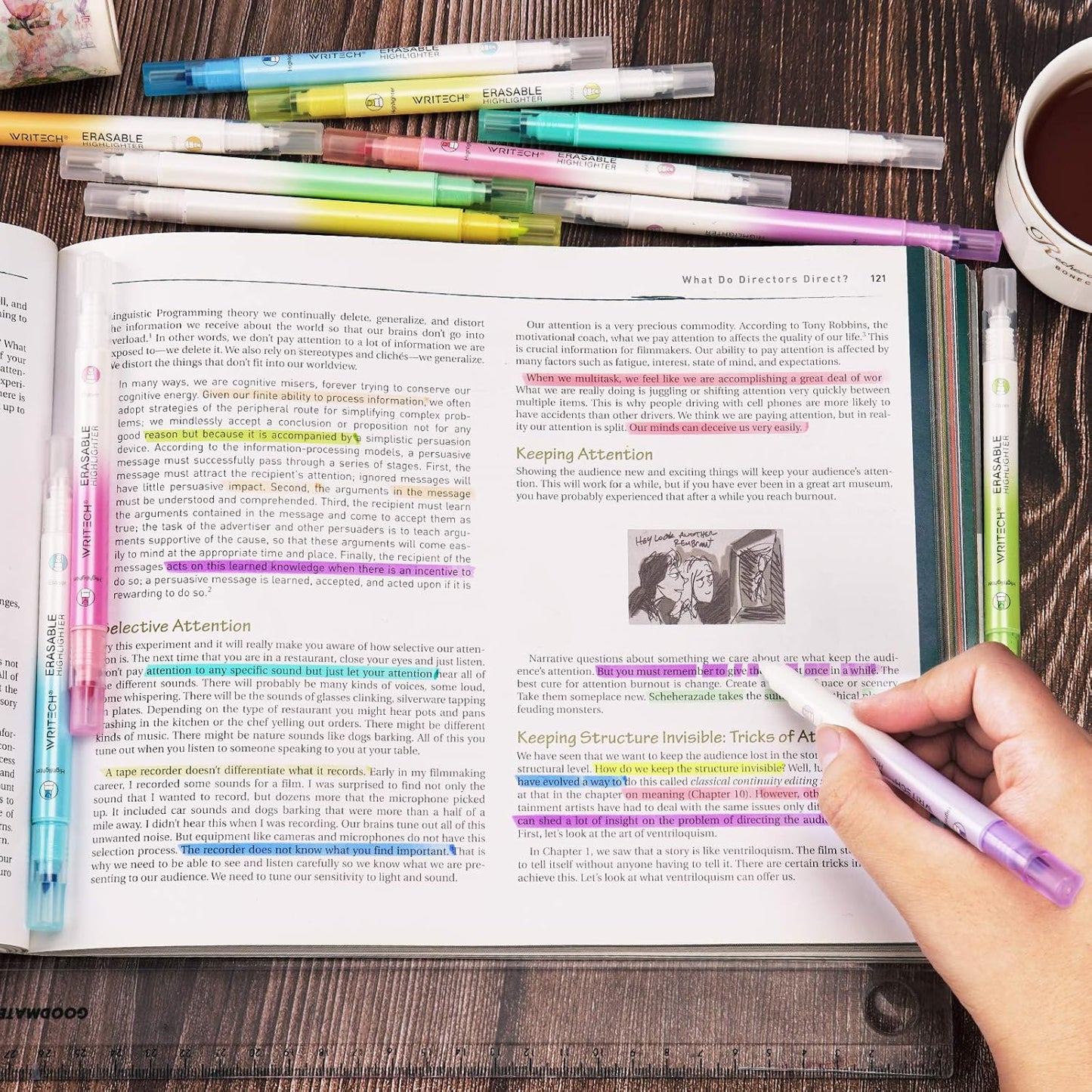 WRITECH Erasable Highlighters Chisel Tip, Smooth Writing No Bleed Double Head Highlighter for Highlighting and Marking, Assorted Colors, 12 Count