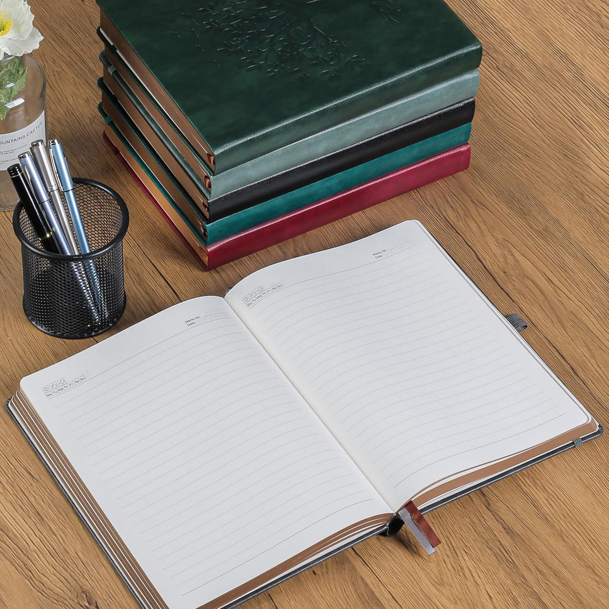 ZXHQ A5 360 Pages Lined Journaling Notebooks with Pen, Journals for Women Men Writing Notebook, Tree of Life Design, Brown Edge Fine Inner Pocket - Dark Grey