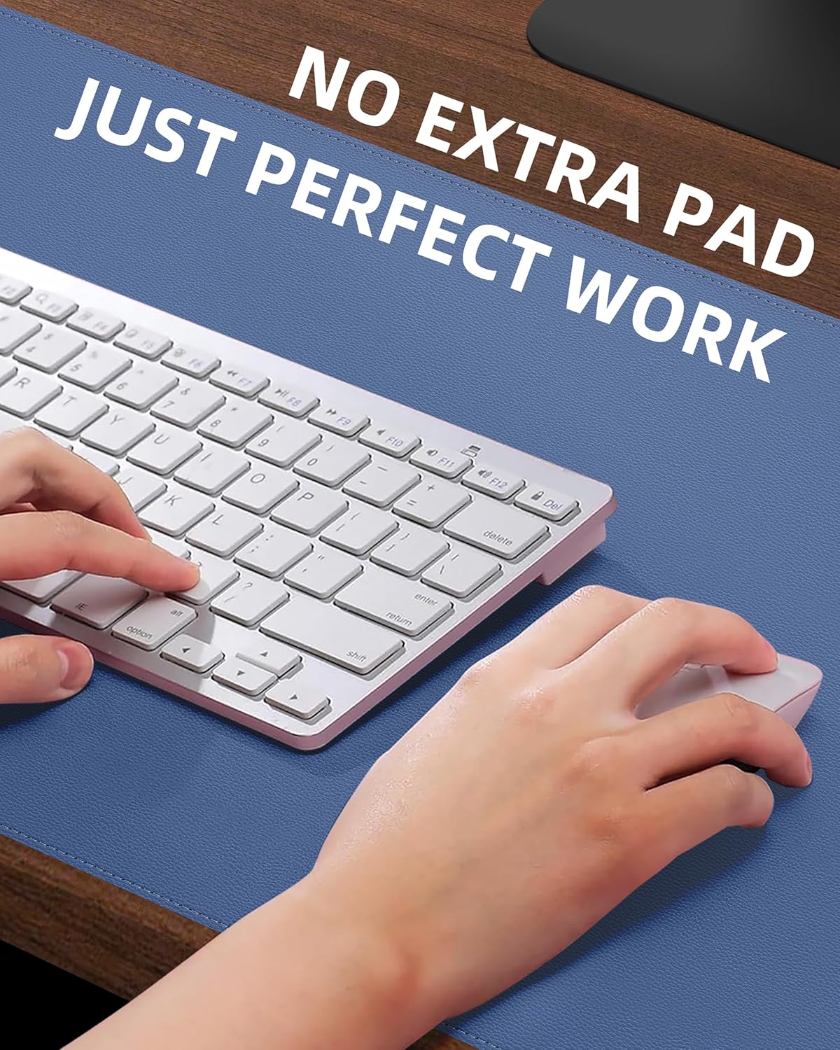 Desk Pad Mat 23.6"x13.7" - Waterproof Mouse Pad & Desk Protector, Non-Slip PU Leather for Gaming Keyboard/Mouse, Stitched Edge XL Office Desk Pad with Ergonomic Support(Gray Blue)